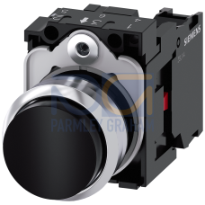 Pushbutton, 22 mm, round, metal, shiny, black, pushbutton, raised, momentary contact type, with hold