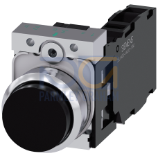 Pushbutton, 22 mm, round, metal, shiny, black, pushbutton, raised, momentary contact type, with holder, 1 NO+1 NC, screw terminal