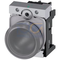 Indicator lights, 22 mm, round, metal, shiny, clear, lens, smooth, with holder, LED module with integrated LED 230 V AC, screw terminal