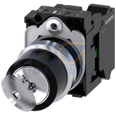 RONIS key-operated switch, 22 mm, round, metal, shiny, lock number SB30, with 2 keys, 2 switch posit