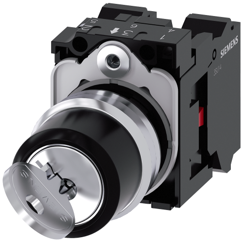 RONIS key-operated switch, 22 mm, round, metal, shiny, lock number SB30, with 2 keys, 2 switch posit