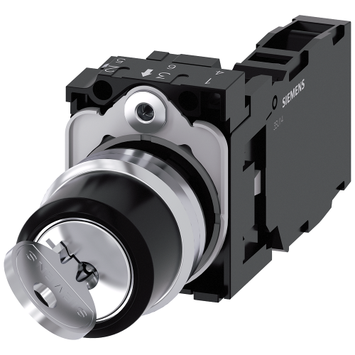 RONIS key-operated switch, 22 mm, round, metal, shiny, lock number SB30, with 2 keys, 2 switch posit