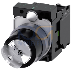 RONIS key-operated switch, 22 mm, round, plastic with metal front ring, lock number SB30, with 2 key