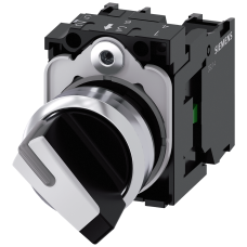 Selector switch, illuminable, 22 mm, round, metal, shiny, white, selector switch, short, 2 switch po