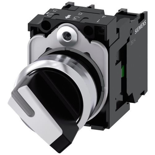 Selector switch, illuminable, 22 mm, round, metal, shiny, white, selector switch, short, 2 switch po