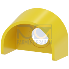 Protective collar for EMERGENCY STOP mushroom pushbutton, with and without RONIS lock, yellow, plastic, with inscription: EMERGENCY STOP