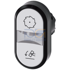Illuminated twin pushbutton, 22 mm, round, plastic, white: Symbol circular saw blade, white: Symbol dump body tipping, pushbuttons, flat
