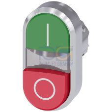 Twin pushbutton, 22 mm, round, metal, shiny, green: I, red: O, pushbuttons, flat and raised