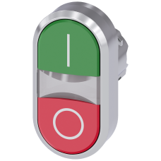 Twin pushbutton, 22 mm, round, metal, shiny, green: I, red: O, pushbuttons, flat