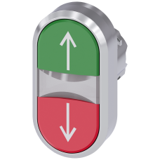 Illuminated twin pushbutton, 22 mm, round, metal, shiny, red: arrow pointing up, green: arrow pointing down, pushbuttons, flat