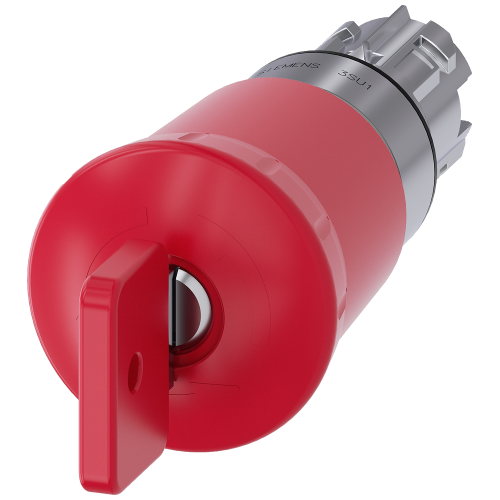 EMERGENCY STOP mushroom pushbutton, 22 mm, round, metal, shiny, red, 40 mm, with O.M.R. lock, lock n