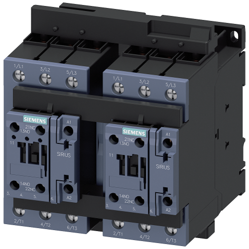 Reversing contactor assembly for 3RA27, 37 kW, 20-33 V AC/DC, 2 NO integr.