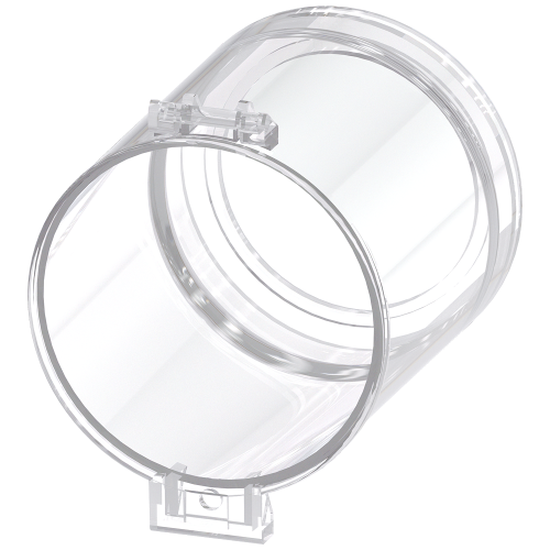 Sealable cap for pushbutton, raised, 22 mm, front ring, raised, castellated, clear