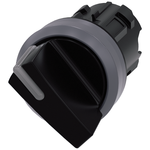Selector switch, illuminable, 22 mm, round, plastic with metal front ring, black, selector switch, short, 2 switch positions O-I, latching, actuating angle 90&deg;, 10:30h/13:30h