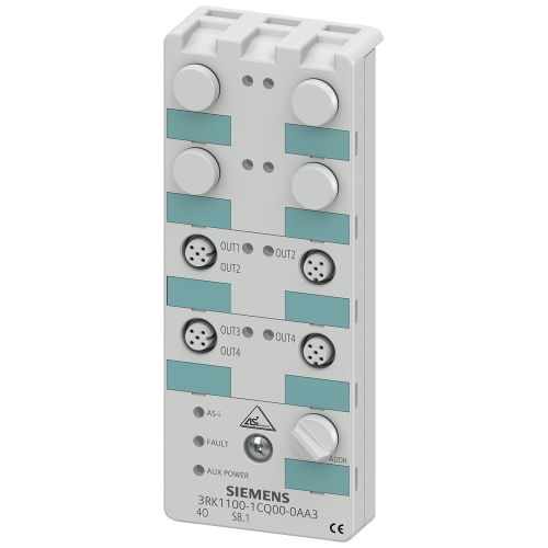 AS-i compact module K60 digital 4 DQ, IP67 4 x output, 2 A 24 V DC maximal 4 A for all outputs 4 x M