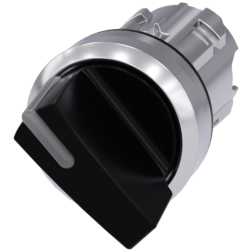 Illuminable selector switch, 22 mm, round, metal shiny, black, Selector switch short, 2 switch posit