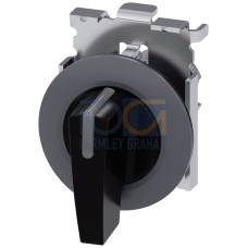 Illuminable selector switch, 30 mm, round, Metal matte, black, Selector switch long, front ring for