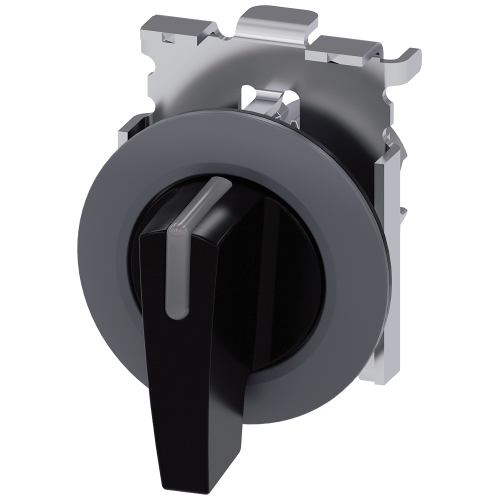 Illuminable selector switch, 30 mm, round, Metal matte, black, Selector switch long, front ring for