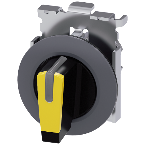 Toggle switch, illuminable, 30 mm, round, metal, matt, yellow, knob short