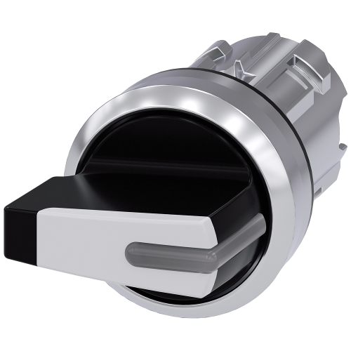 Illuminable selector switch, 22 mm, round, metal shiny, white, Selector switch short, 3 switch posit