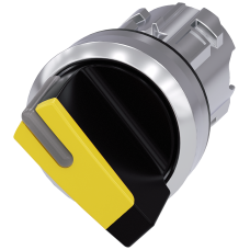 Illuminable selector switch, 22 mm, round, metal shiny, yellow, Selector switch short, 2 switch posi