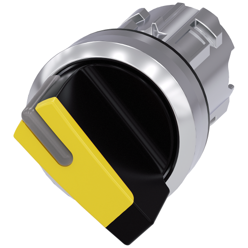 Illuminable selector switch, 22 mm, round, metal shiny, yellow, Selector switch short, 2 switch posi