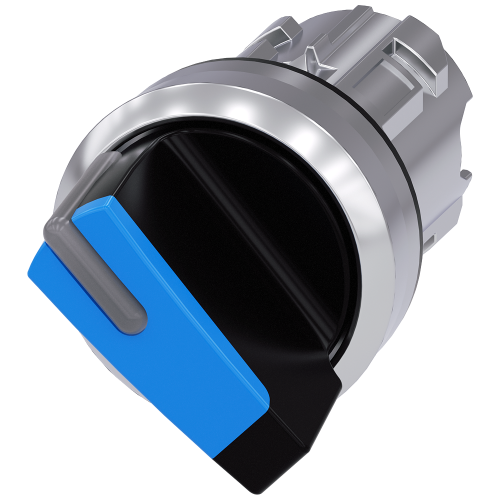 Illuminable selector switch, 22 mm, round, metal shiny, blue, Selector switch short, 2 switch positi