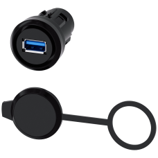 USB connection, 22 mm, plastic, black