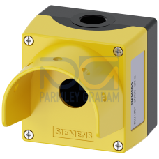 Enclosure for command devices, 22 mm, round, Enclosure material metal, Enclosure top part yellow, with protective collar for 5 padlocks, and mushroom diameter 60 mm, 1 control point, without equipment