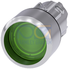 Illuminated pushbutton, 22 mm, round, metal, shiny, green, Front ring, raised, momentary contact typ