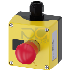 AS-Interface enclosure for command devices 22 mm, round, enclosure material metal, enclosure top part yellow, 1 control point metal, recess for label, A=EMERGENCY STOP mushroom pushbutton red, 40 mm,