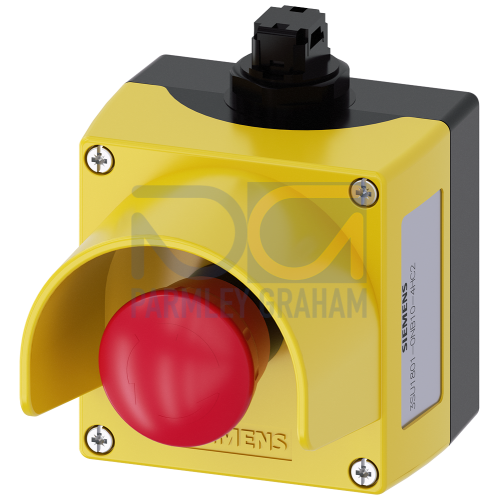 AS-Interface enclosure for command devices 22 mm, round, Enclosure material plastic, Enclosure top part yellow, with protective collar, 1 control point plastic, A=EMERGENCY STOP mushroom pushbutton re