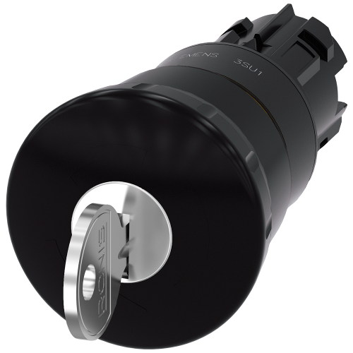 Mushroom pushbutton, 22 mm, round, plastic, black, 40 mm, RONIS No. 455, latching