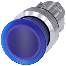 Illuminated mushroom pushbutton, 22 mm, round, metal, shiny, blue, 30 mm, momentary contact type