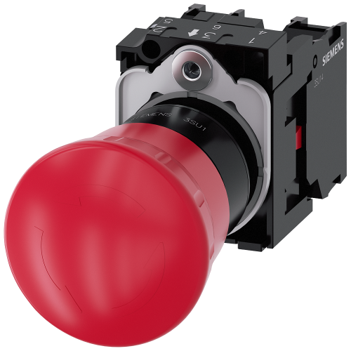 EMERGENCY STOP mushroom pushbutton, 22 mm, round, plastic, red, 40 mm, positive latching, acc. to EN