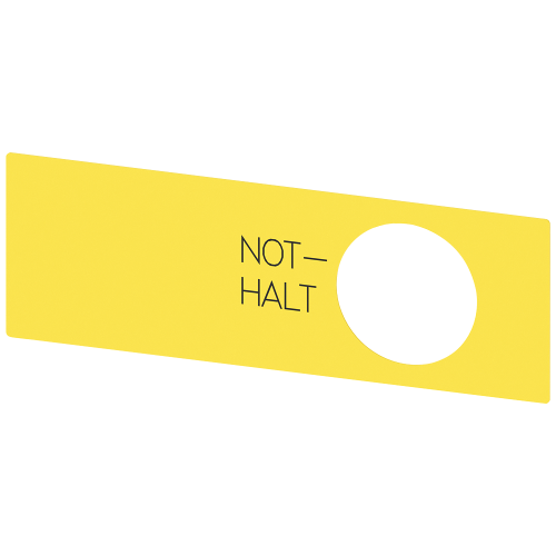 Labeling plate for EMERGENCY STOP mushroom pushbutton in the enclosure, yellow, with inscription: EMERGENCY STOP, self-adhesive