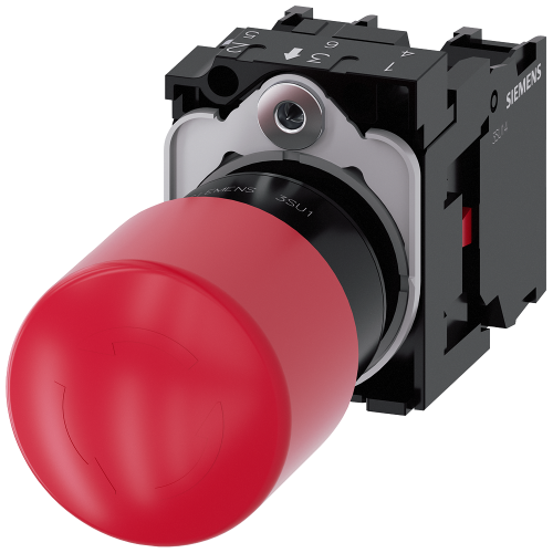 Emergency stop mushroom pushbutton, 22 mm, round, plastic, red, 1 NC, 1 NC