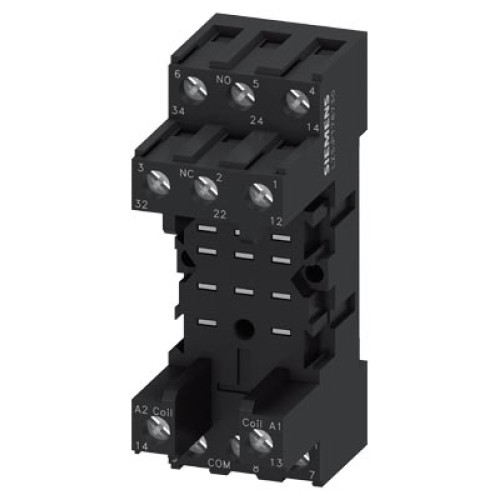 plug-in socket for PT relay, 3 changeover contacts, screw terminal