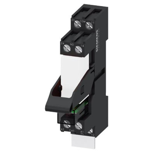 plug-in relay complete unit, 2 changeover contacts, 24 V DC, LED module red, standard plug-in socket screw terminal, 3.5 mm pinning