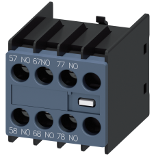 Auxiliary switch 30 U, on the front, 3 NO Leading NO contacts for 3RH and 3RT screw terminal 57/58, 67/68, 77/78, -/