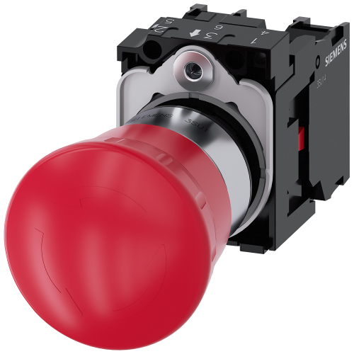 Emergency stop mushroom pushbutton, 22 mm, round, metal, high gloss, red, 1 NC, 1 NC