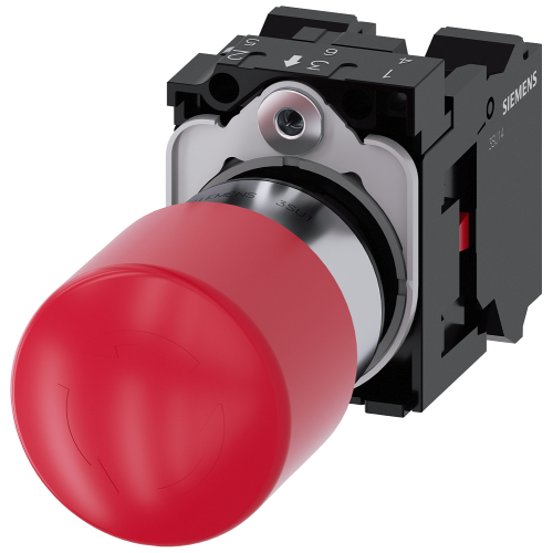 EMERGENCY STOP mushroom pushbutton, 22 mm, round, metal, red, 1 NC 1 NC, spring-loaded terminals