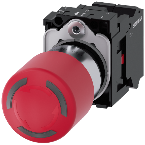 EMERGENCY STOP mushroom pushbutton, can be illuminated, 22 mm, round, metal, high-gloss, red, 1 NC 1 NC