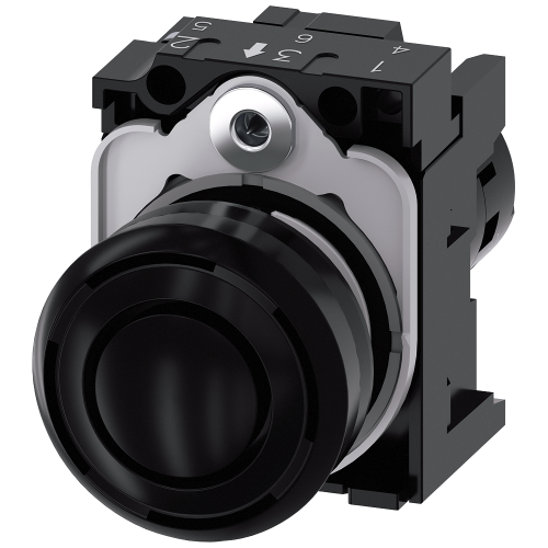 Acoustic signal device, 22 mm, round, plastic, black, continuous tone 2.4 kHz, 230 V AC