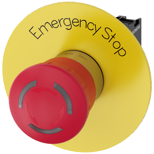 EMERGENCY STOP mushroom pushbutton, illuminable, 22 mm, round, metal, shiny, red, 40 mm, positive la