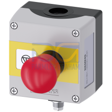 enclosure for command devices 22 mm, round, enclosure material plastic, enclosure top part gray, 1 control point, plastic, A=EMERGENCY STOP mushroom pushbutton, red 40 mm, rotate-to-unlatch mechanism,