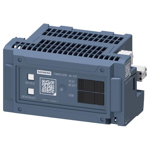 basic device SIMOCODE M-CP MCC, Single Pair Ethernet, 10BASE-T1L IEEE 802.3cg SPE, PROFINET IO, OPC UA and web server, 1 bus connection 3-pole terminal, Us: 110-240 V AC/DC, 6 I/4 O freely configurabl