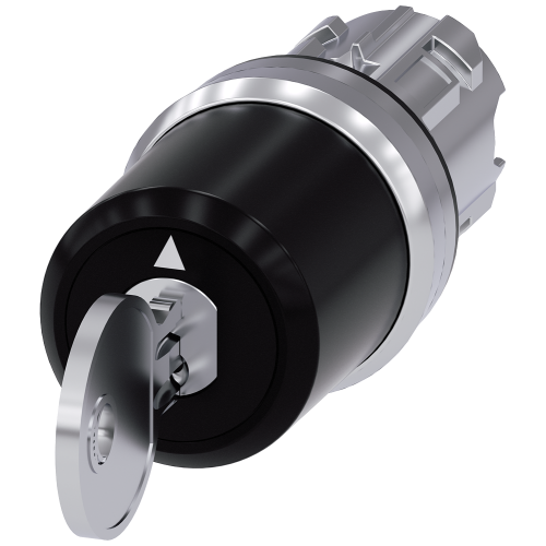 Key-operated switch BKS, 22 mm, round, metal, shiny, lock number S1, with 2 keys, 3 switch positions