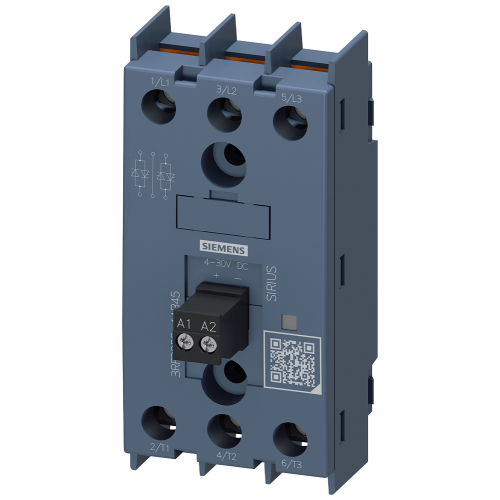 semiconductor relay, 3-pole 3RF32 for use with heat sinks AC-1 50 A / 40 &deg;C 48-600 V / 4-30 V DC 2-pole controlled screw terminal blocking voltage 1200 V