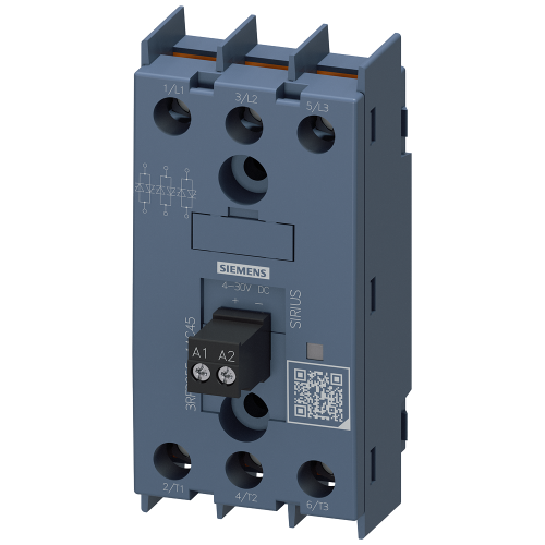 semiconductor relay, 3-pole 3RF32 for use with heat sinks AC-1 50 A / 40 &deg;C 48-600 V / 4-30 V DC 3-pole controlled screw terminal blocking voltage 1200 V